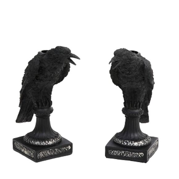 Christian Siriano Set Of 2 Black Crow Candle Holders Spooky Halloween Decor NEW - Picture 1 of 16
